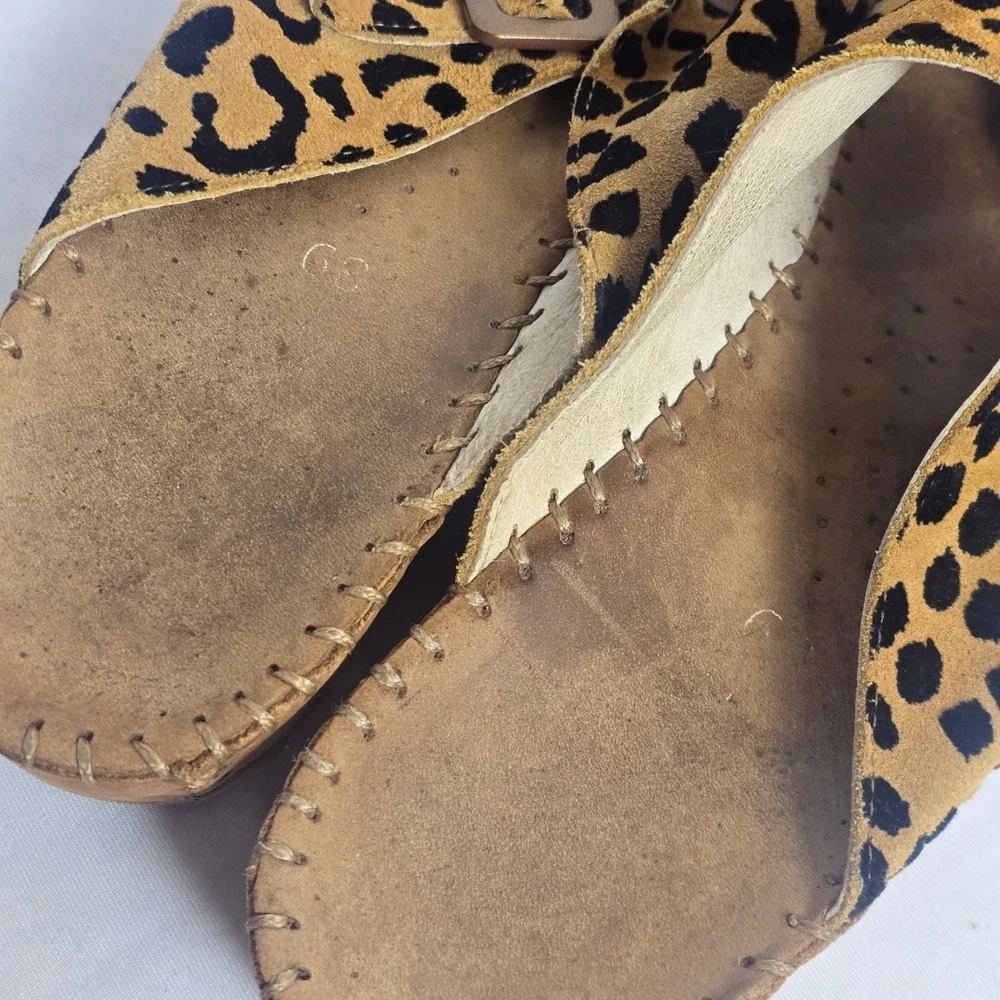 La Plume Leopard Print Double Buckle Platform Slide Sandals Tan Brown  Print 39